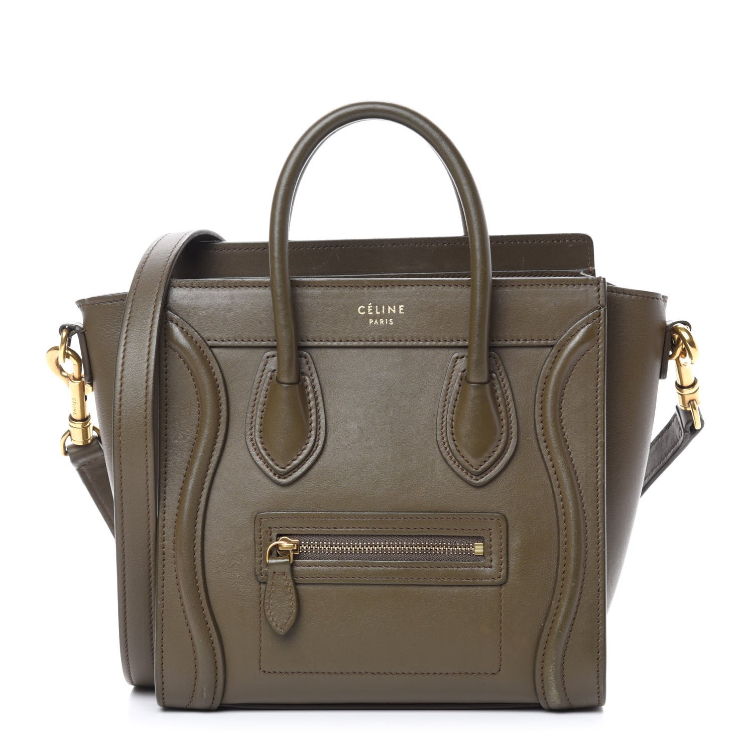 Celine Smooth Calfskin Nano Luggage Khaki 1 of 10