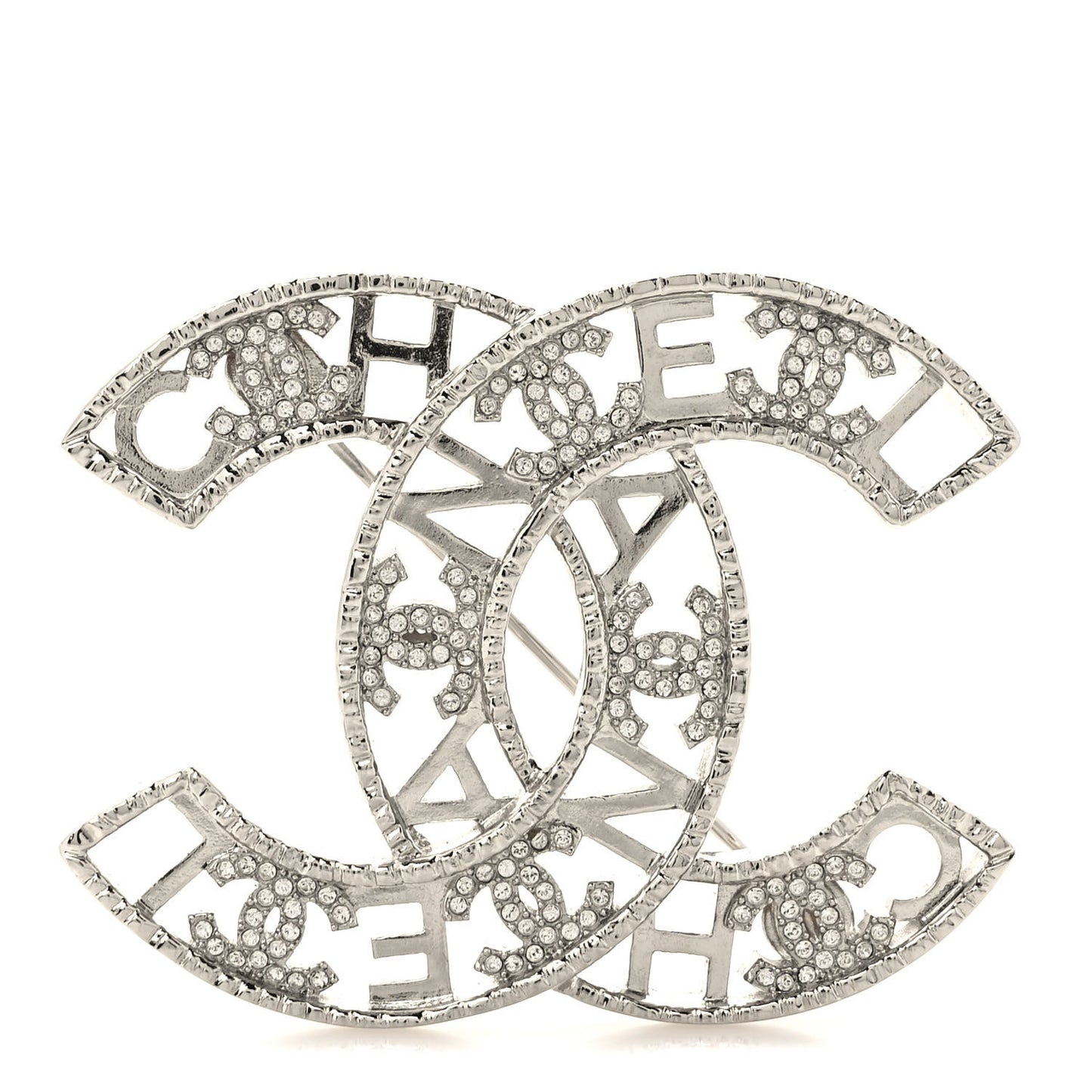 Crystal Coco CC Logo Brooch Silver