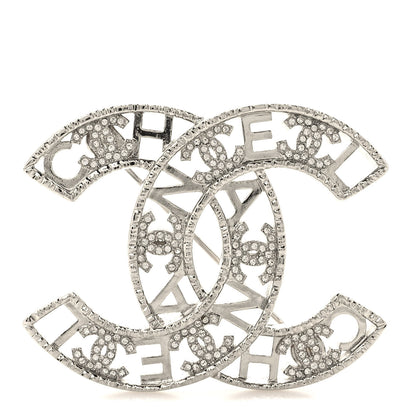 Chanel Crystal Coco CC Logo Brooch Silver 1 of 5