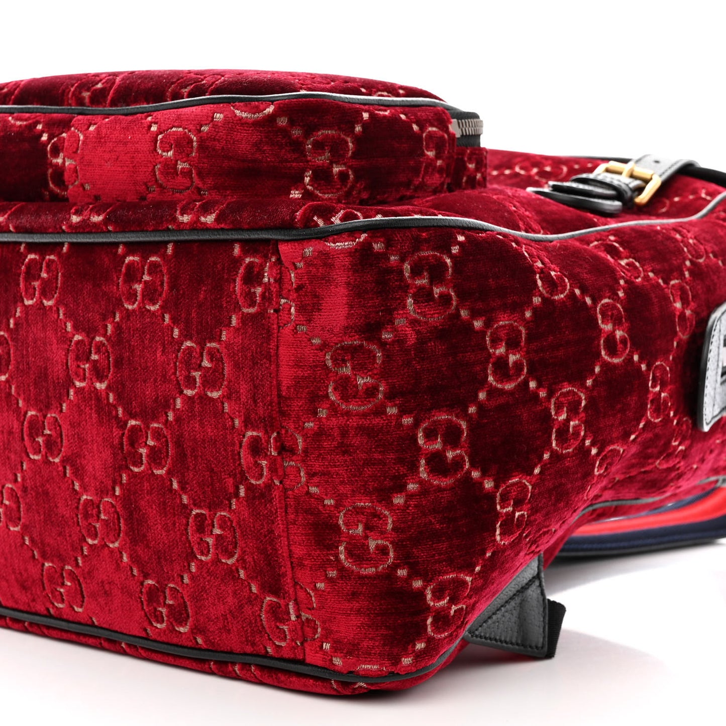 Velvet GG Monogram Textured Calfskin Web Small Double Buckle Backpack Red Cipria Black