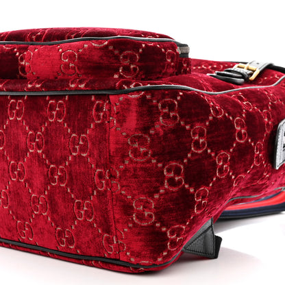 Gucci Velvet GG Monogram Textured Calfskin Web Small Double Buckle Backpack Red Cipria Black 11 of 11