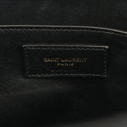 Saint Laurent Shiny Calfskin Crocodile Embossed Manhattan Baguette Black 6 of 13
