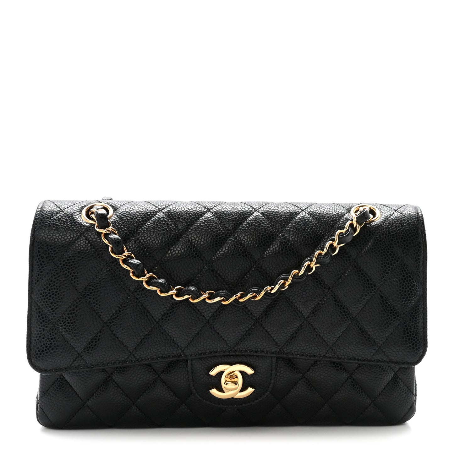 Caviar Quilted Medium Double Flap Black