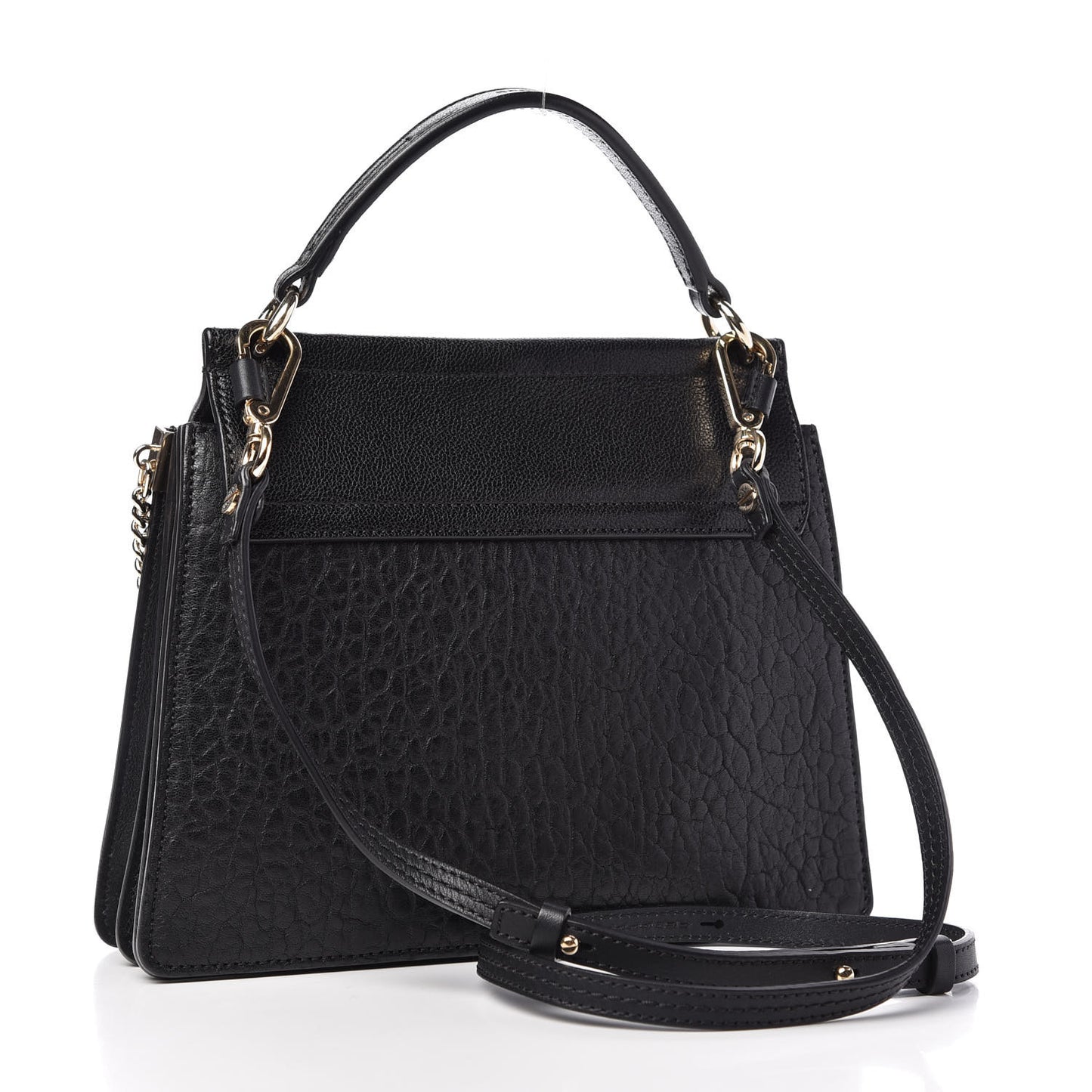 Large Grain Lambskin Shiny Goatskin Small Faye Shoulder Bag Black