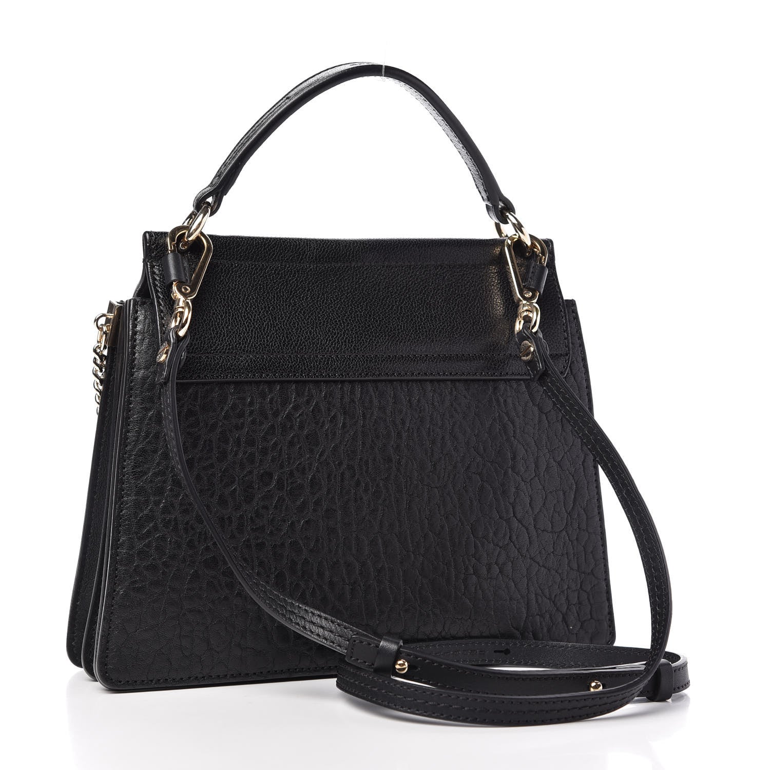 Chloe Large Grain Lambskin Shiny Goatskin Small Faye Shoulder Bag Black 3 of 9