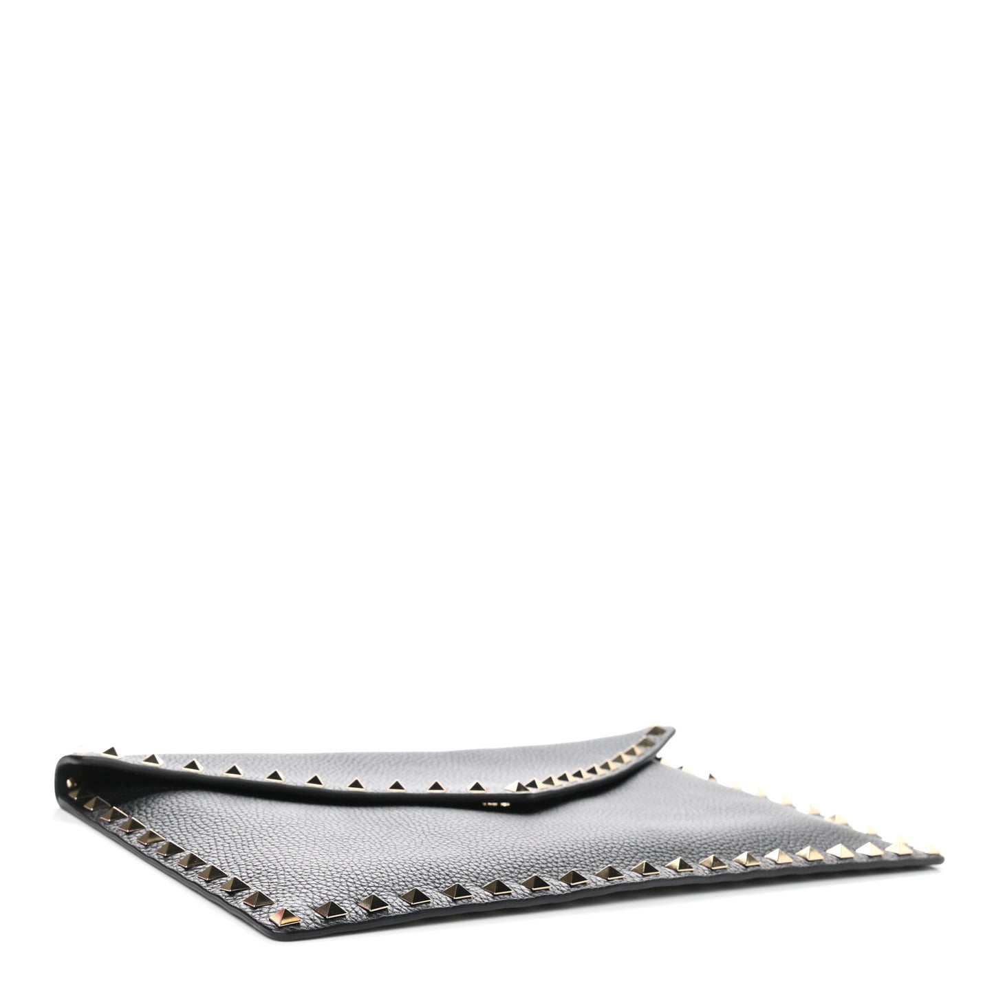 Pebbled Calfskin Large Rockstud Envelope Clutch Black