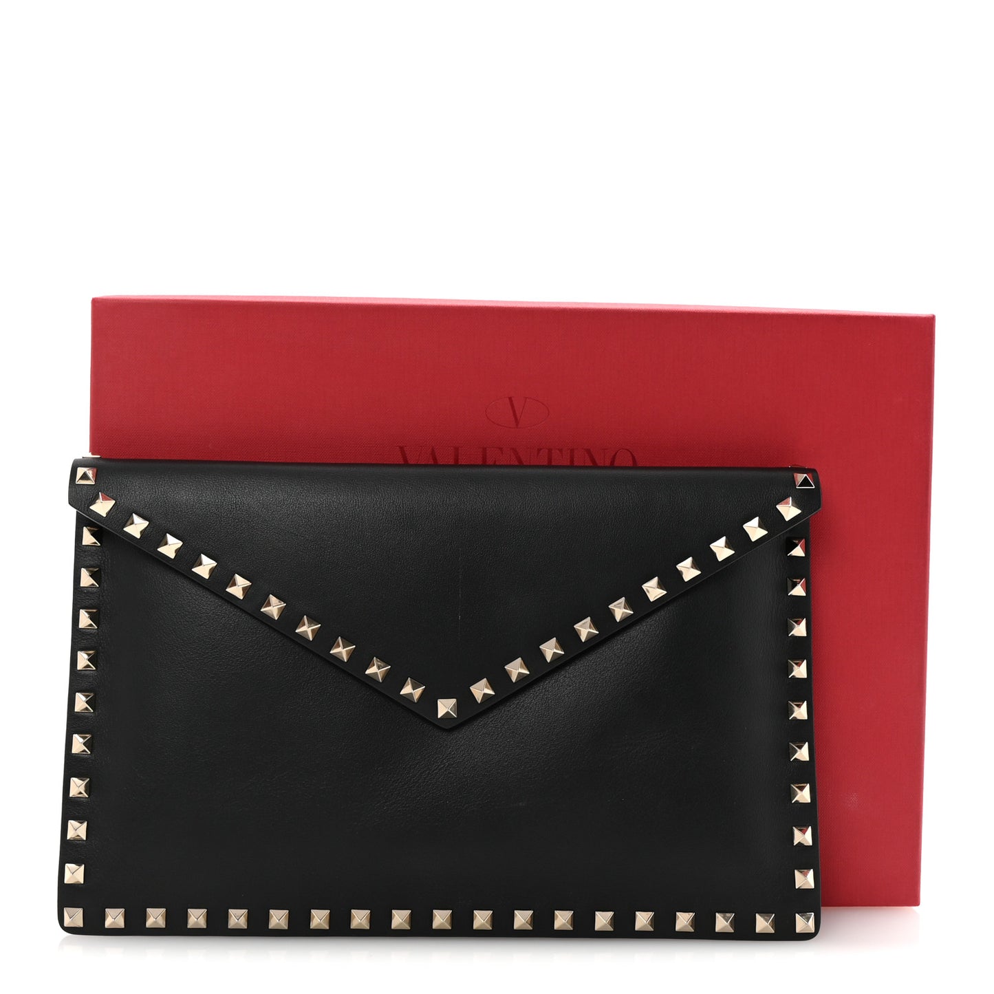 Vitello Large Rockstud Envelope Clutch Black