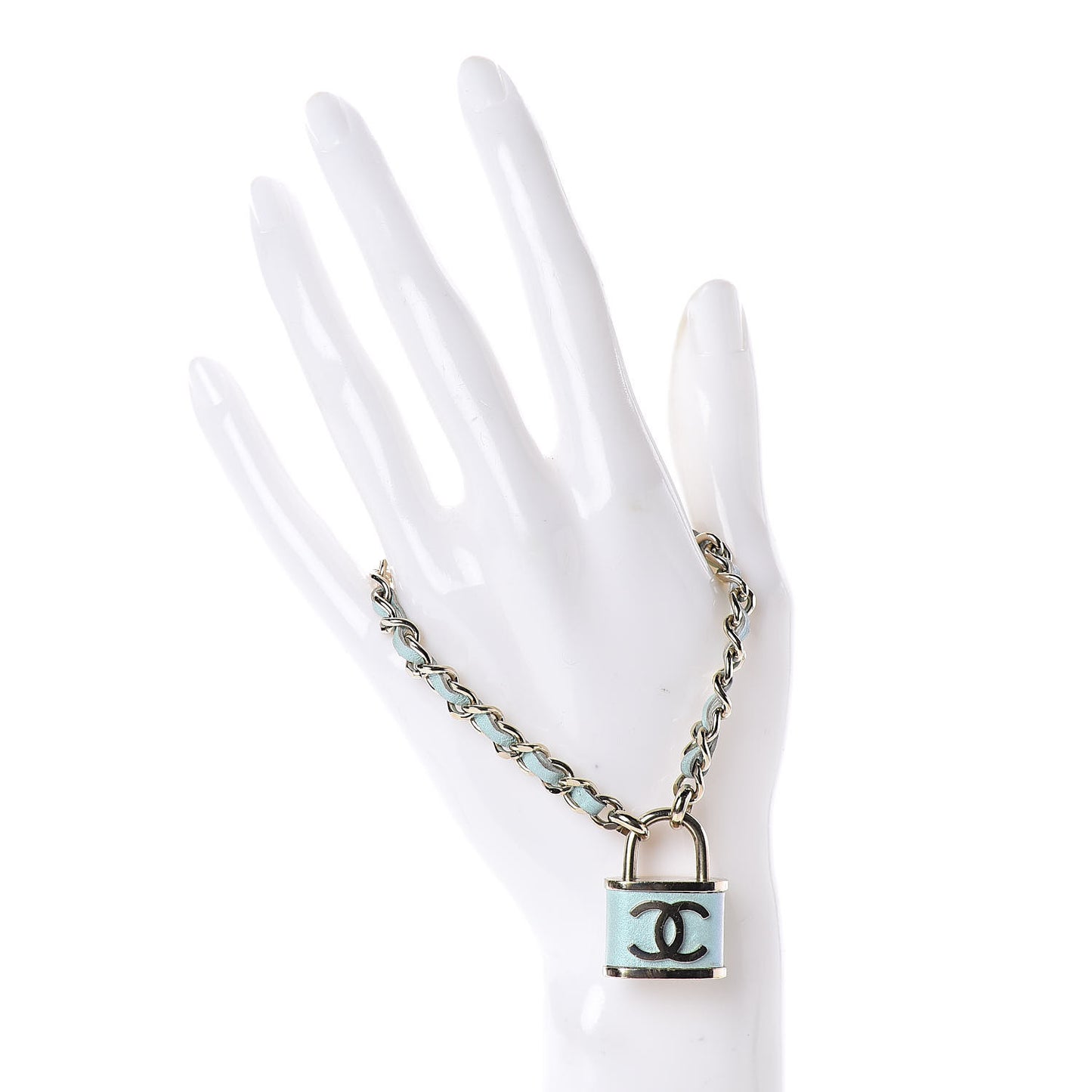 Metal Iridescent Lambskin Lock Bracelet Gold Light Blue