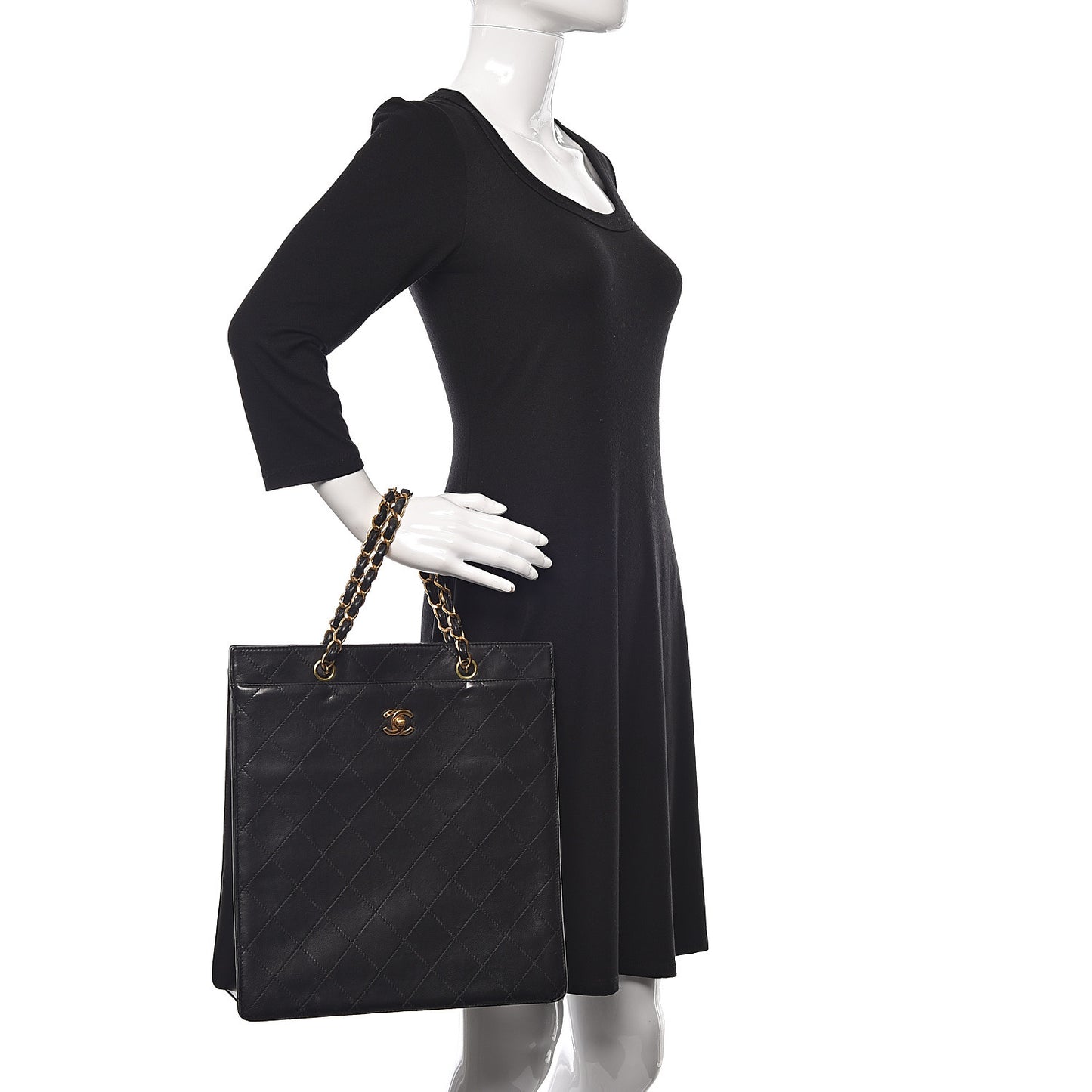 Lambskin Stitched CC Tote Black