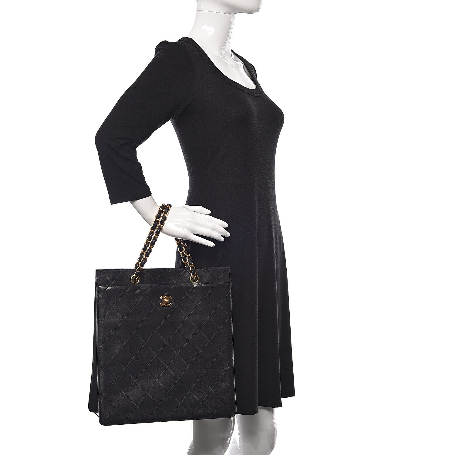Chanel Lambskin Stitched CC Tote Black 2 of 18