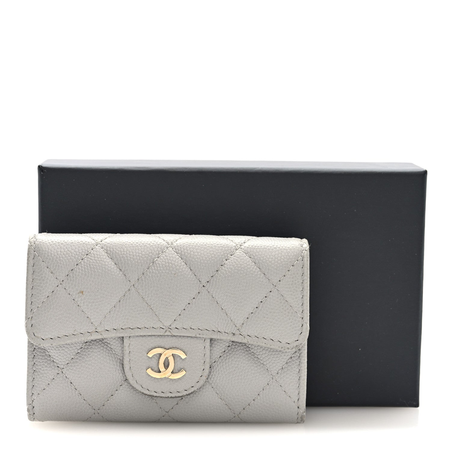 Chanel Caviar Quilted Flap Card Holder Wallet Grey 8 of 8