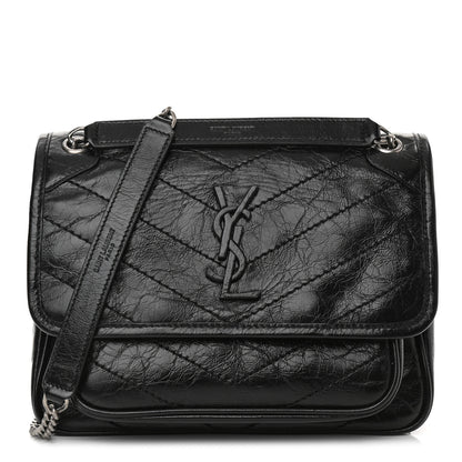 Saint Laurent Crinkled Lambskin Matelasse Monogram Baby Niki Chain Satchel Black 1 of 7