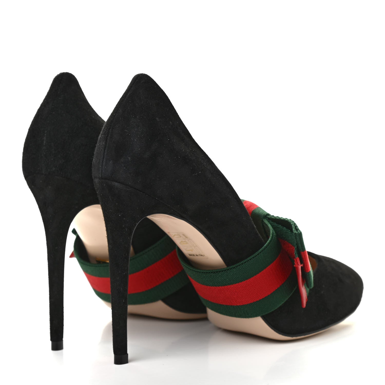 Gucci Kid Scamosciato Removable Web Bow High Heel Pumps 39 Black 4 of 8