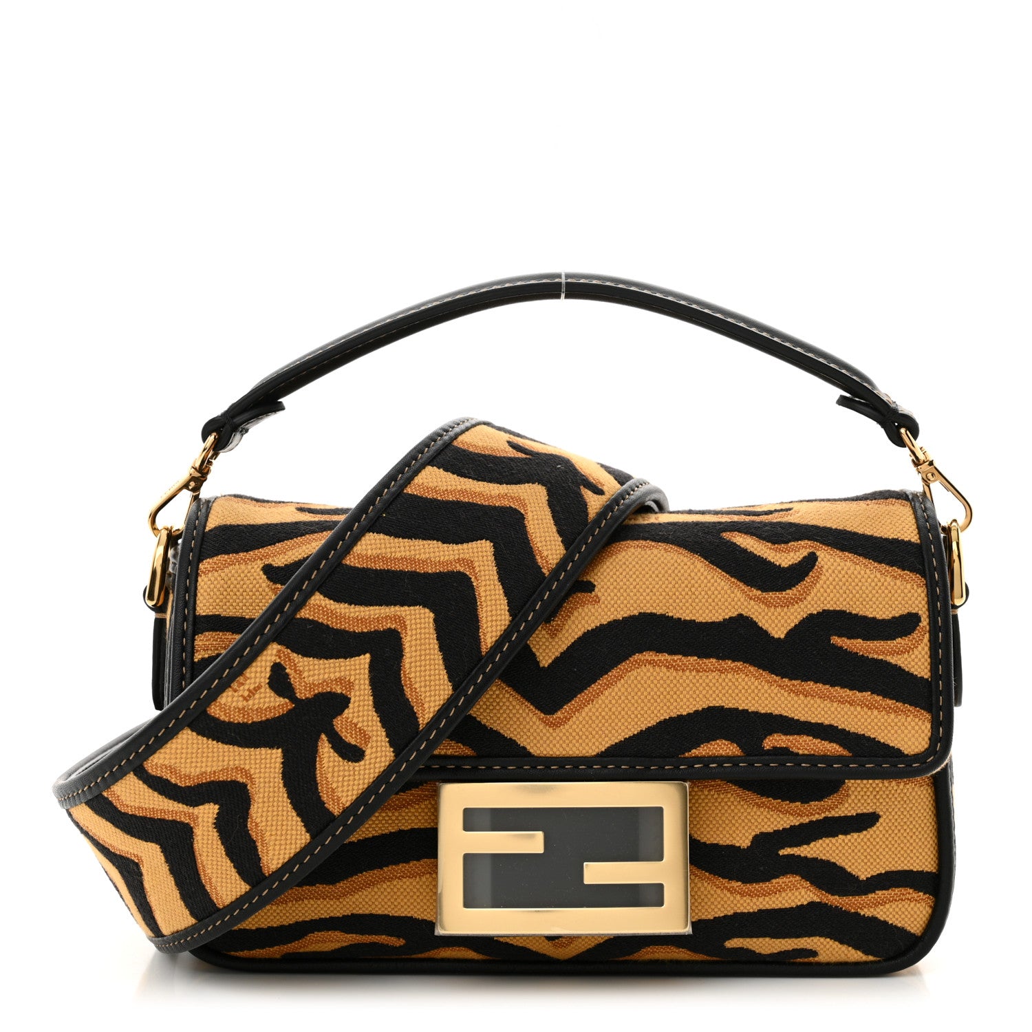 Fendi Canvas Chinese New Year Tiger Embroidered Mini Baguette Black Dark Yellow 1 of 11