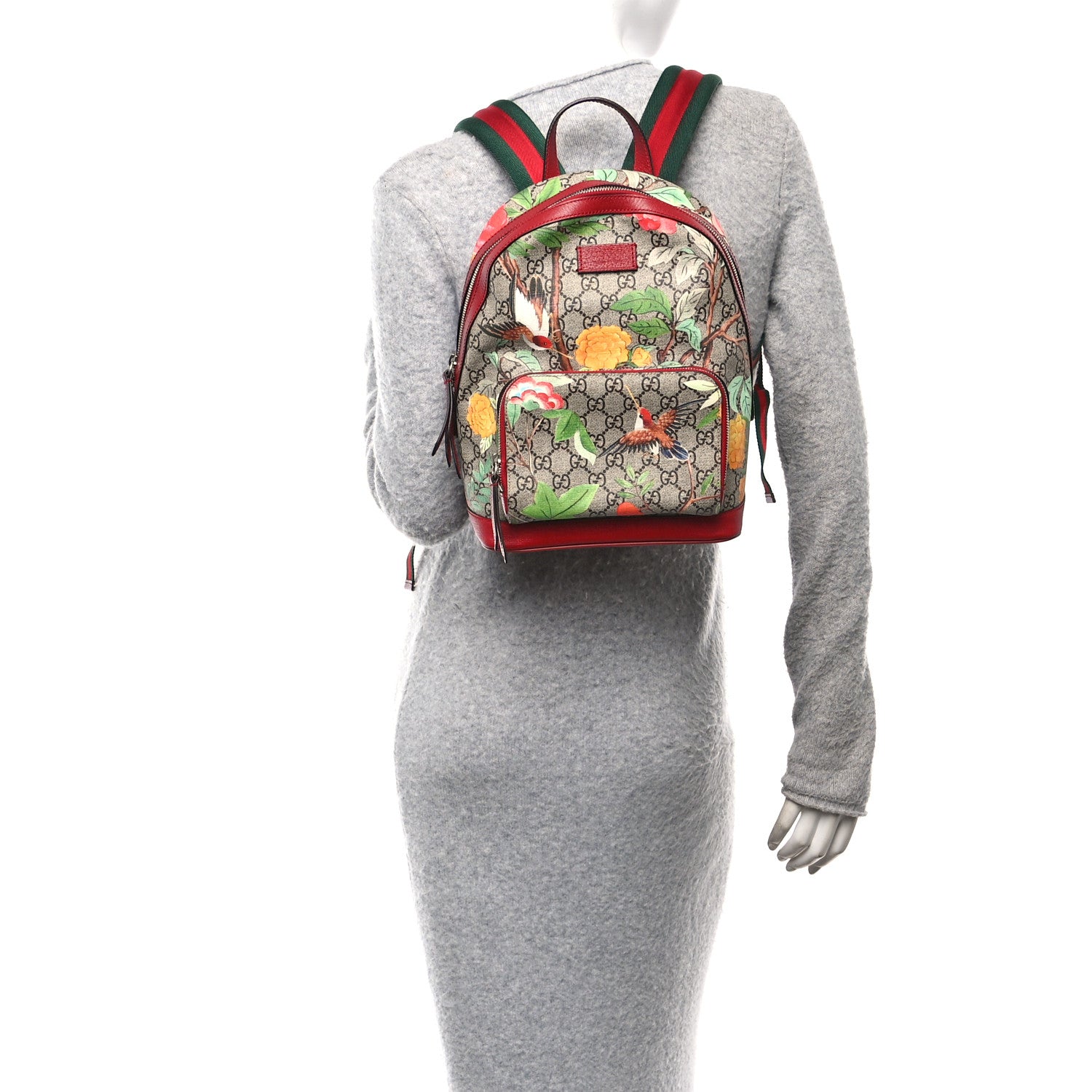 Gucci GG Supreme Monogram Tian Web Small Day Backpack Beige Multicolor Red 2 of 10