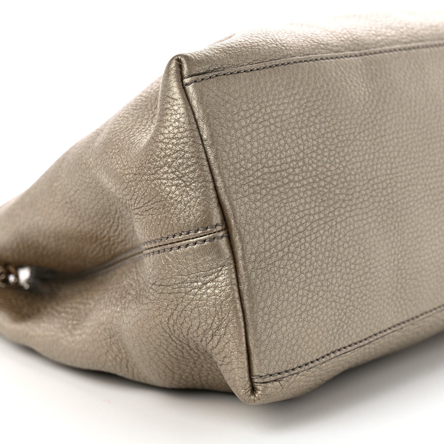 Metallic Pebbled Calfskin Medium Soho Chain Shoulder Bag Golden Beige