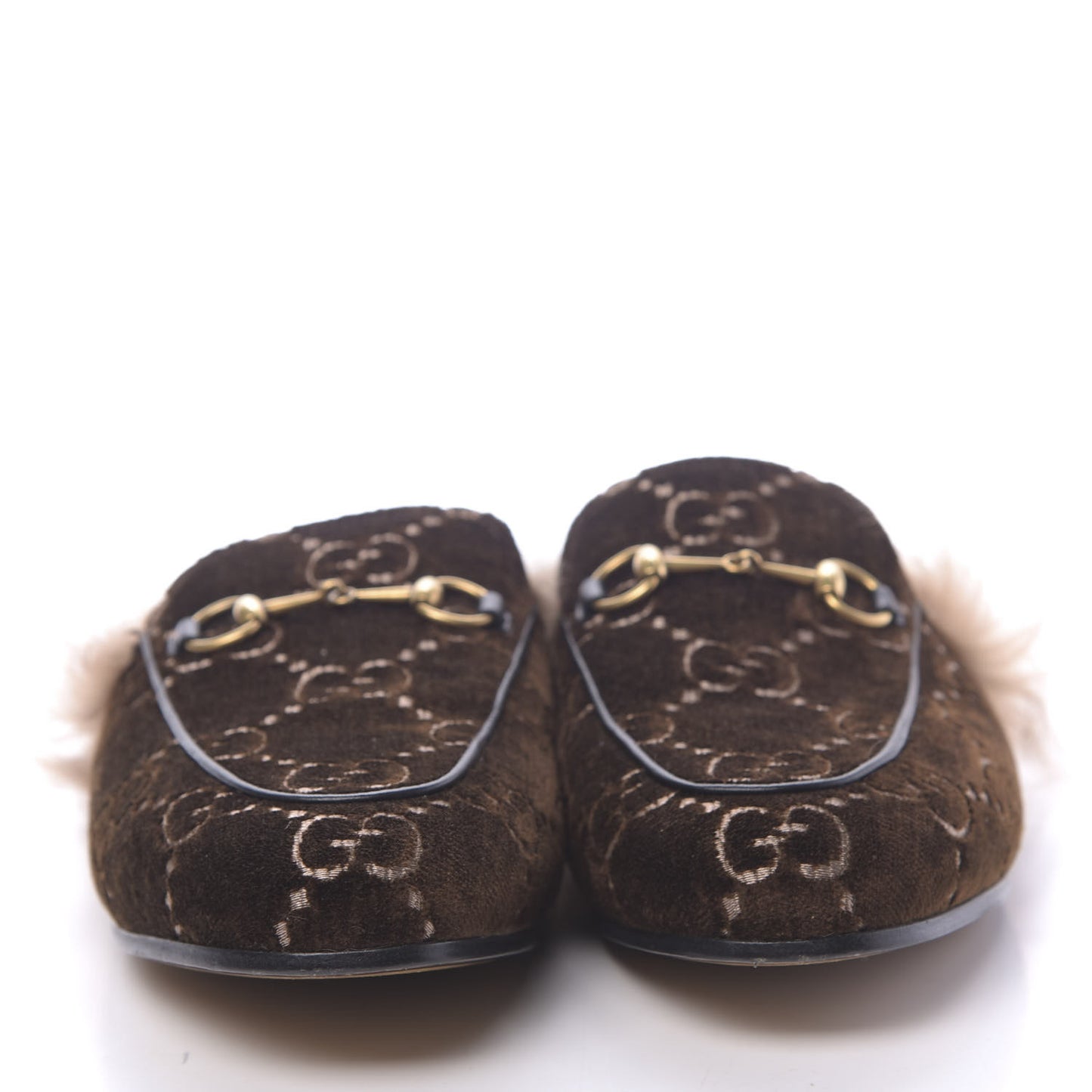 Velvet GG Monogram Fur Womens Princetown Slippers 40 Brown Black Natural