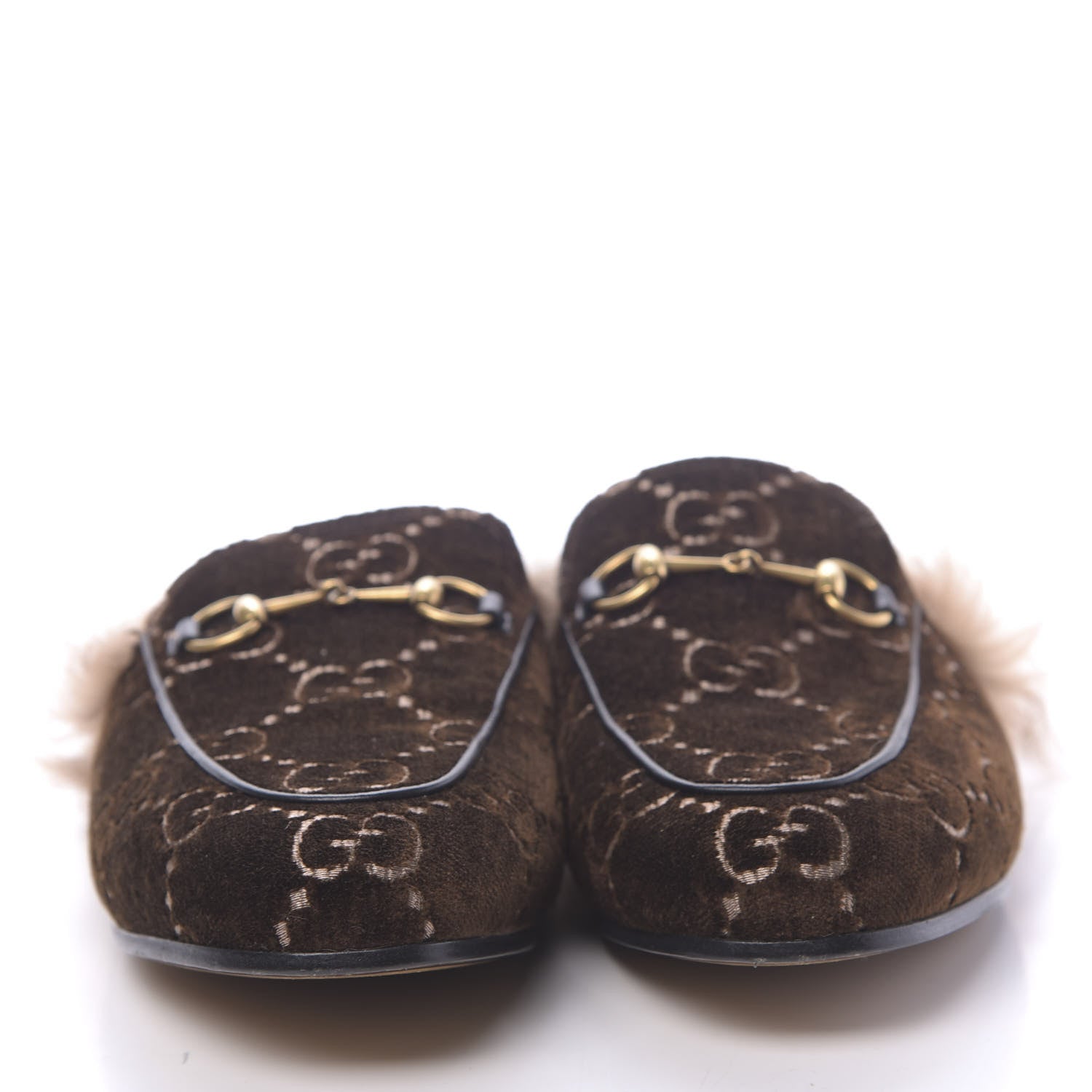 Gucci Velvet GG Monogram Fur Womens Princetown Slippers 40 Brown Black Natural 2 of 8