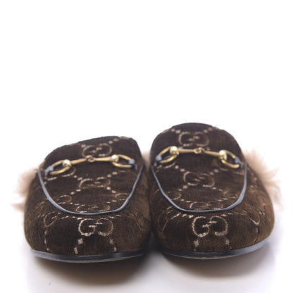 Gucci Velvet GG Monogram Fur Womens Princetown Slippers 40 Brown Black Natural 2 of 8
