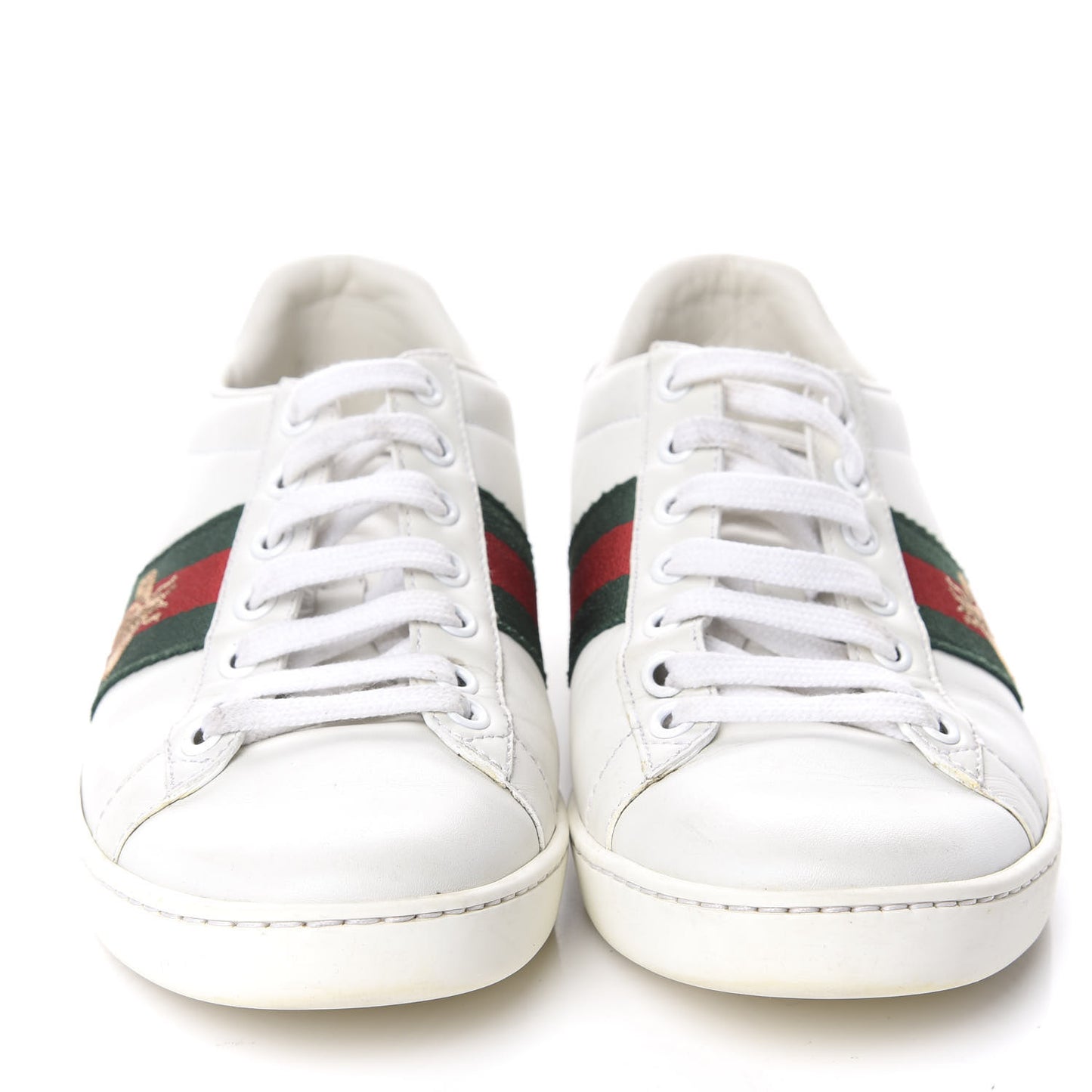 Calfskin Ayers Bee Embroidered Womens Ace Sneakers 36 White Green