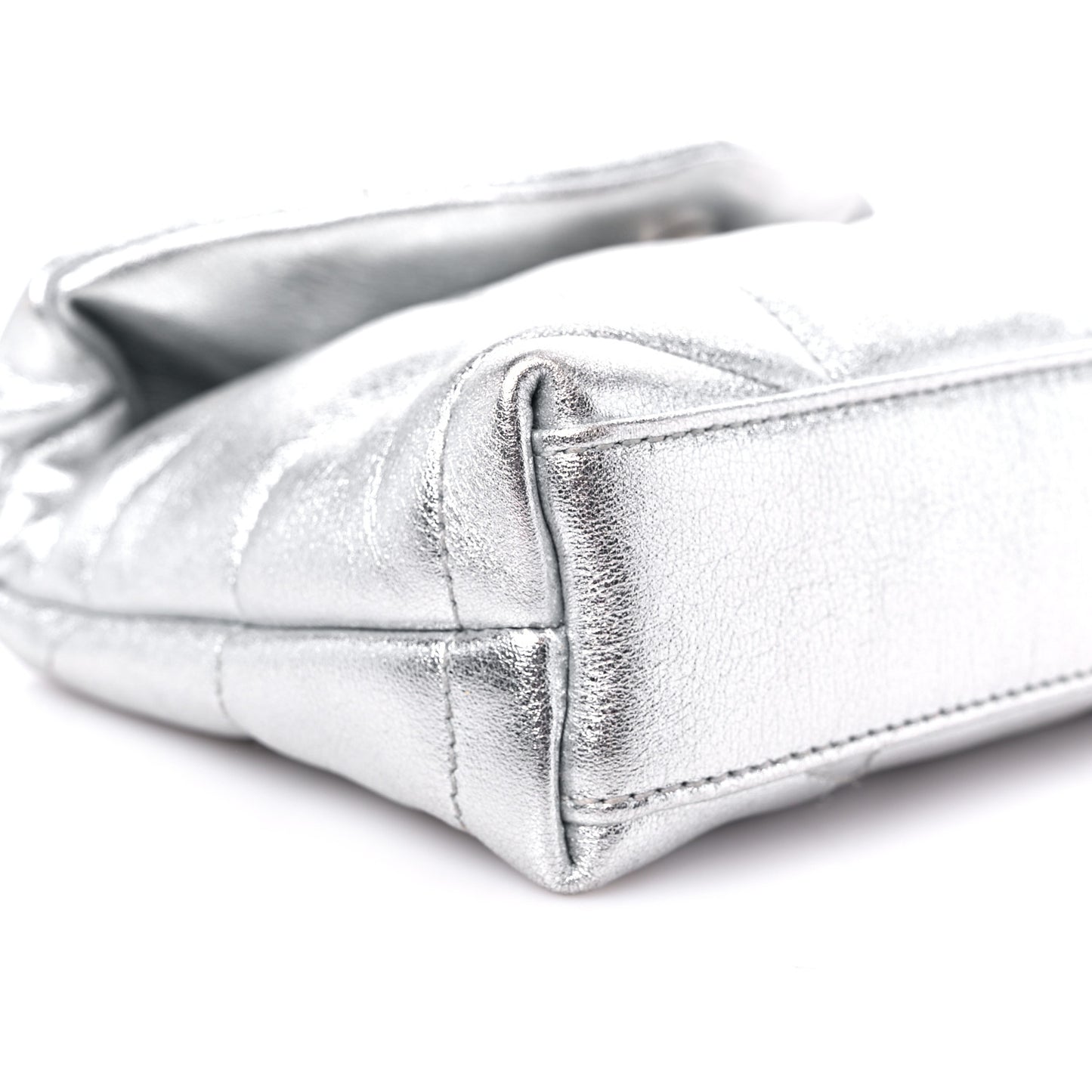 Metallic Lambskin Monogram Loulou Puffer Pouch Clutch Silver