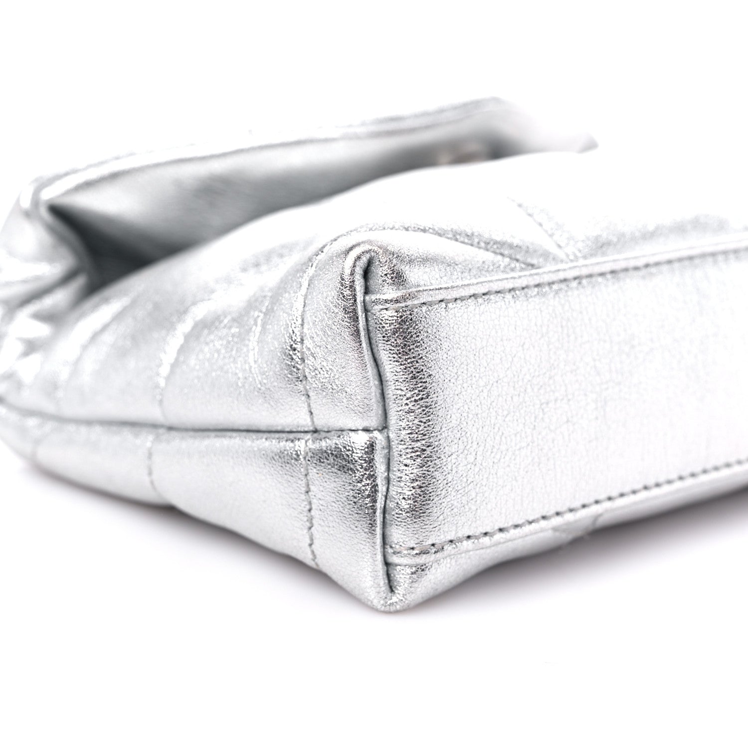 Saint Laurent Metallic Lambskin Monogram Loulou Puffer Pouch Clutch Silver 8 of 10