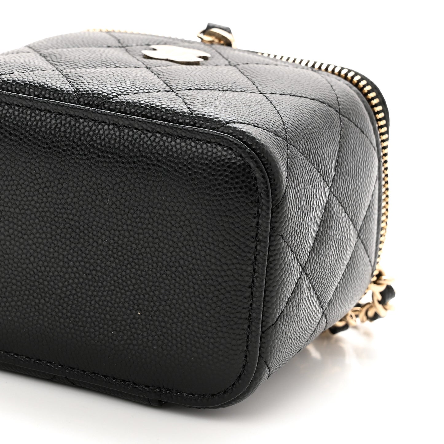 Caviar Quilted Mini Vanity Case With Chain Black