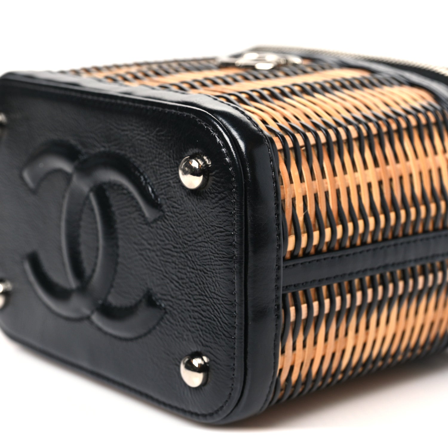 Chanel Calfskin Raffia Small Vanity Case Bag Black Beige 10 of 11