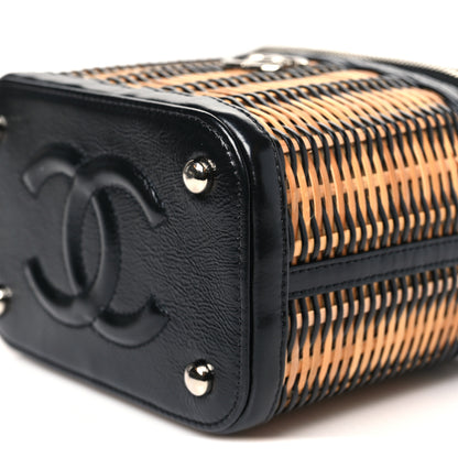 Chanel Calfskin Raffia Small Vanity Case Bag Black Beige 10 of 11
