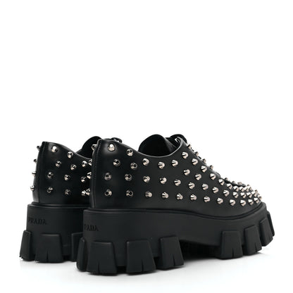 Prada Spazzolato Rois Studded Lace Up Monolith 55mm Derby Loafers 39.5 Black 4 of 8