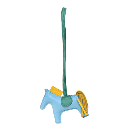 Hermes Milo Lambskin Grigri Rodeo Horse Bag Charm PM Bleu Celeste Lime Malachite 1 of 5