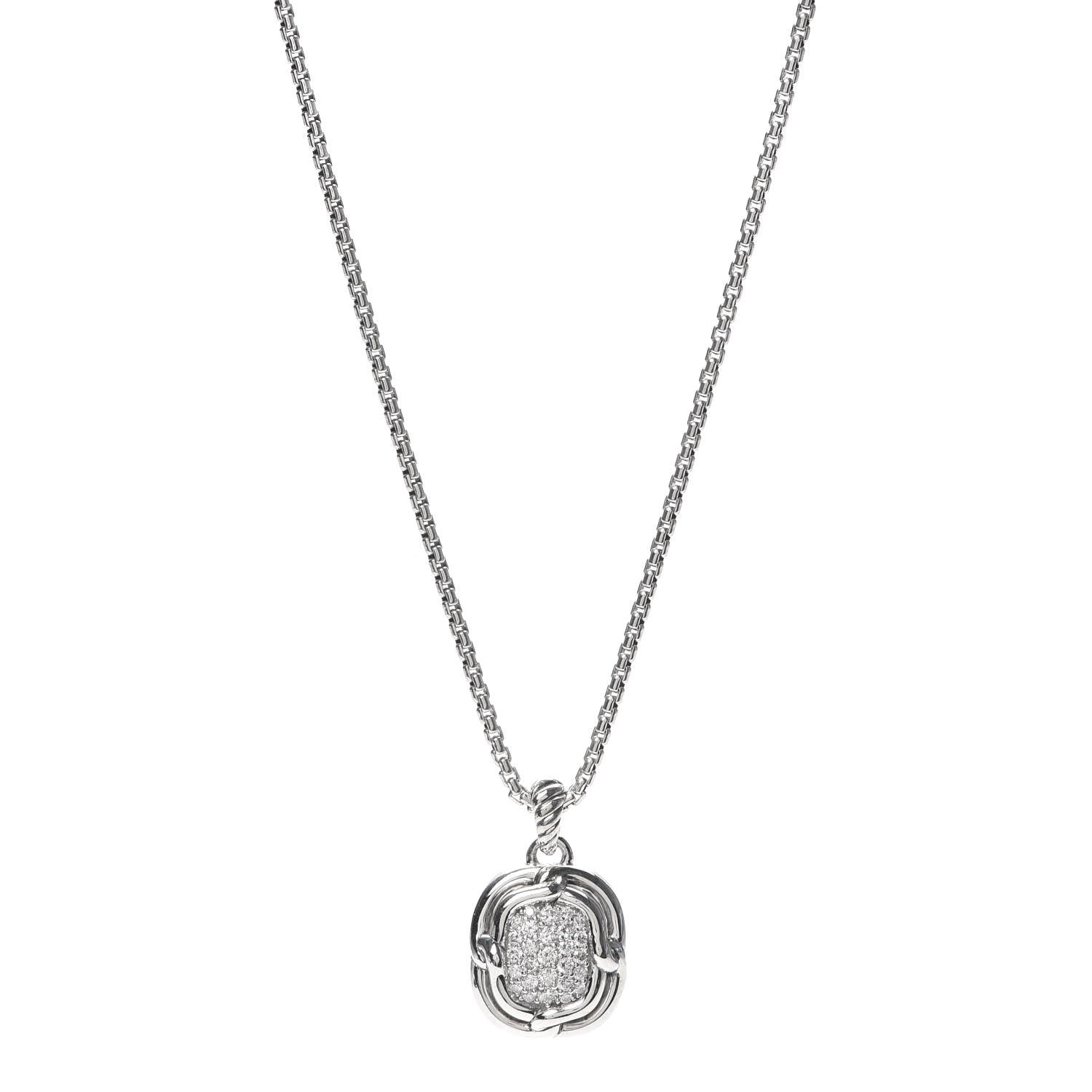 David Yurman Sterling Silver Diamond 10mm Labyrinth Pendant Necklace 1 of 4