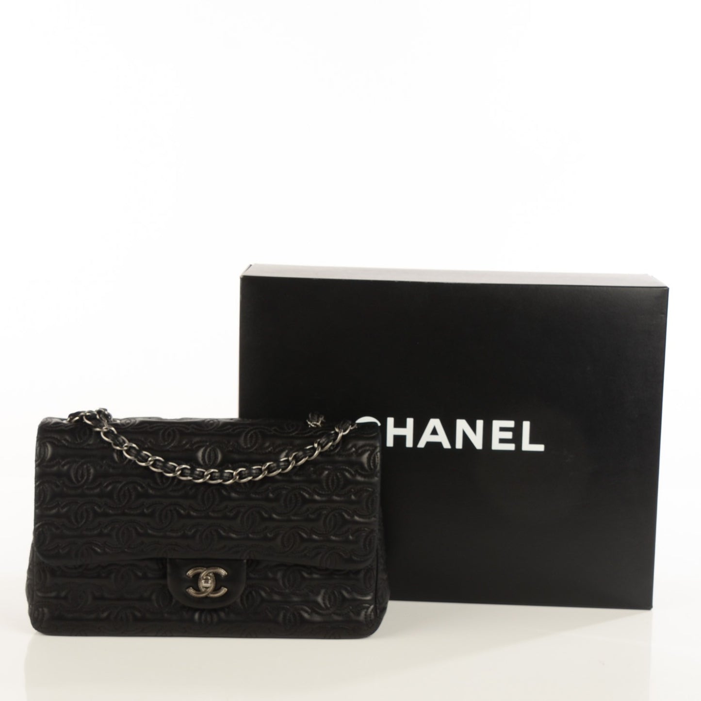 Lambskin Embroidered Jumbo CC Follies Flap Black