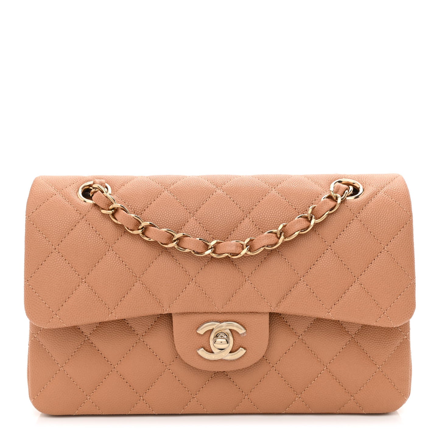 Caviar Quilted Small Double Flap Dark Beige