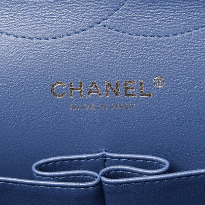 Chanel Caviar Chevron Quilted Jumbo Double Flap Blue 9 of 12