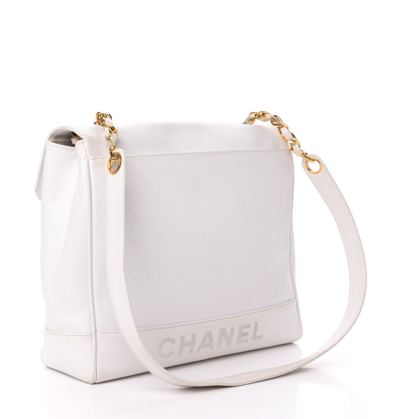 Caviar Flap Shoulder Bag White