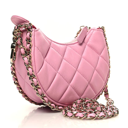 Chanel Lambskin Quilted Mini Chain Around Hobo Pink 3 of 10