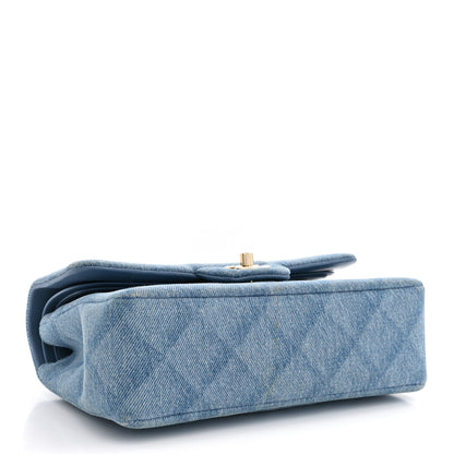 Chanel Printed Denim Quilted Small Double Flap Light Blue 3 of 10