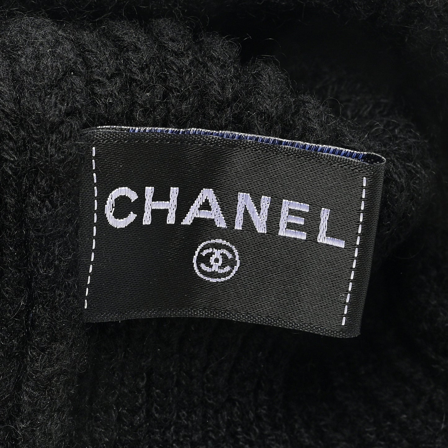 Cashmere Sequin Logo Beanie Hat Black Gold