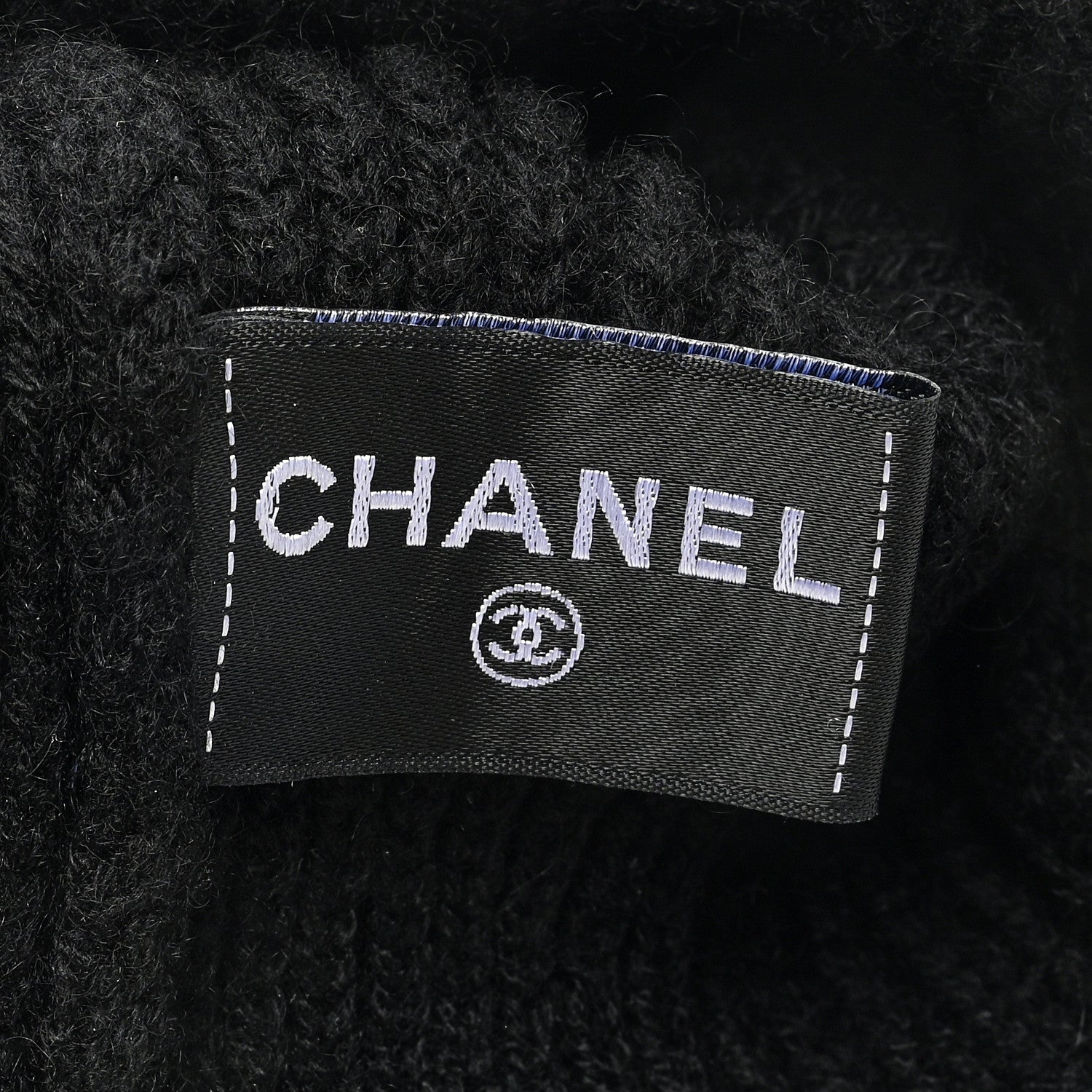 Chanel Cashmere Sequin Logo Beanie Hat Black Gold 5 of 5