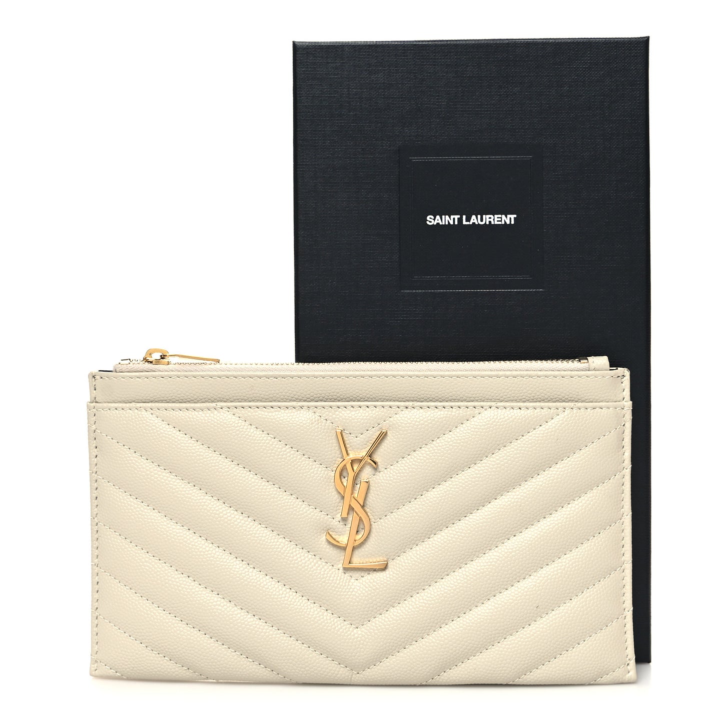 Grain De Poudre Chevron Monogram Bill Pouch Blanc Vintage