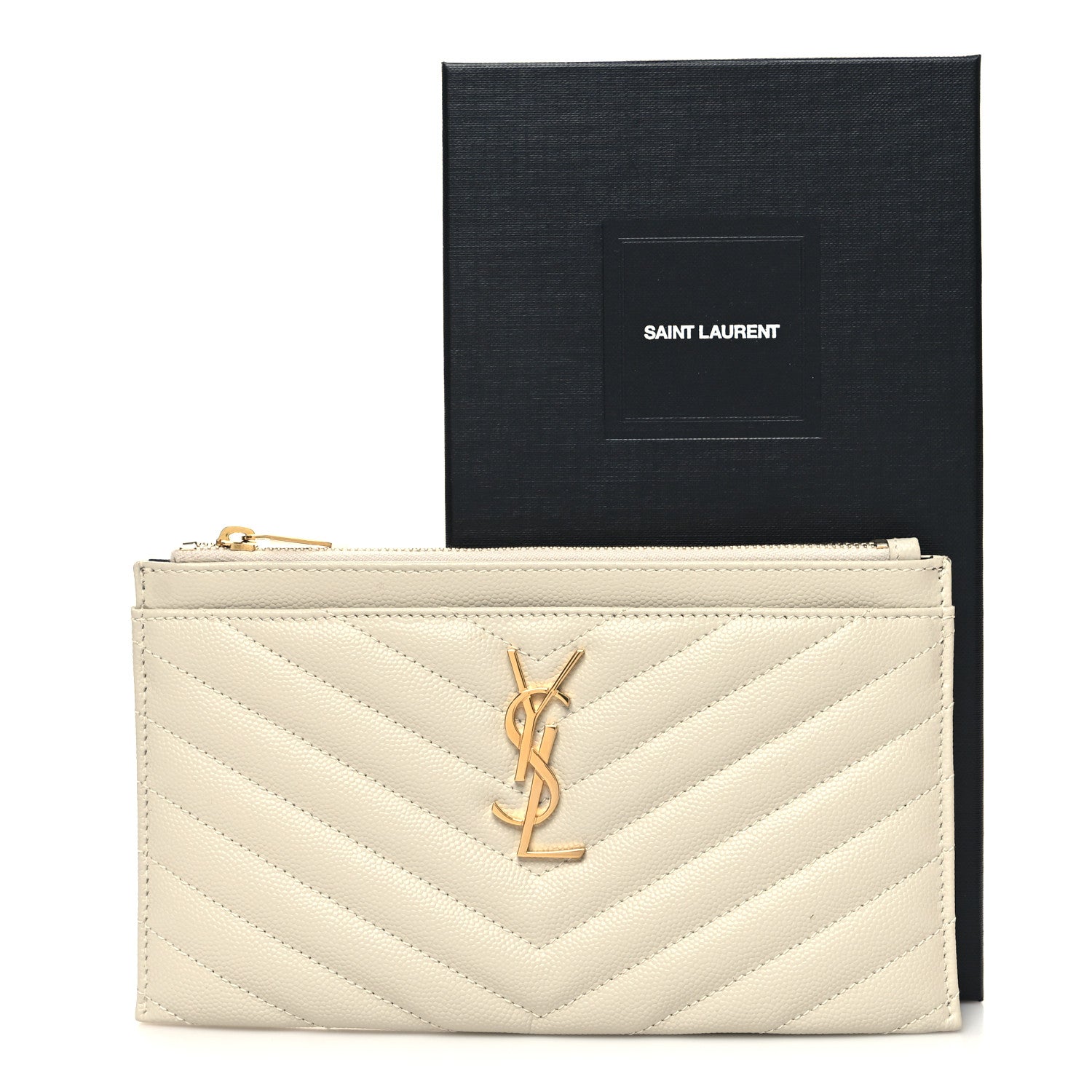 Saint Laurent Grain De Poudre Chevron Monogram Bill Pouch Blanc Vintage 11 of 11