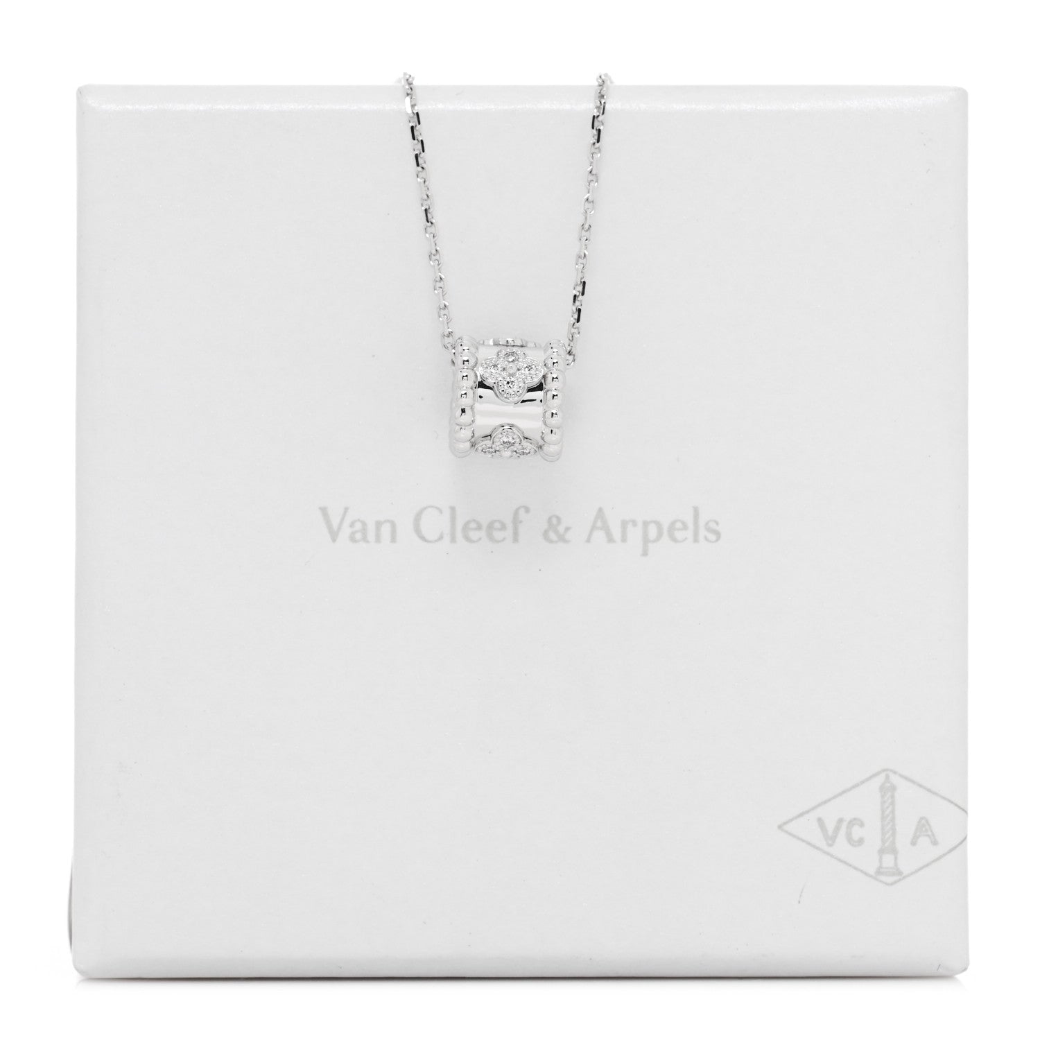 Van Cleef & Arpels 18K White Gold Diamond Small Perlee Clovers Pendant Necklace 5 of 5