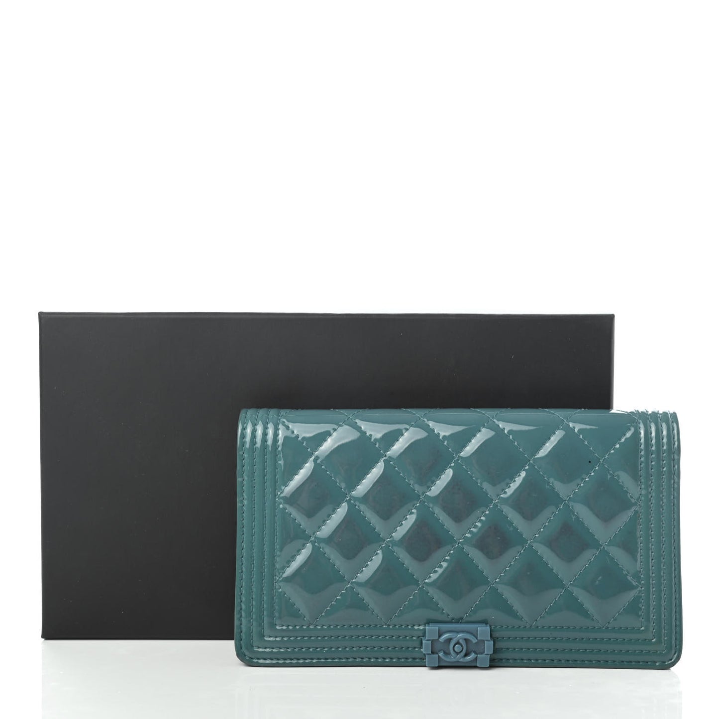 Patent Quilted Plexiglass Boy Yen Wallet Turquoise
