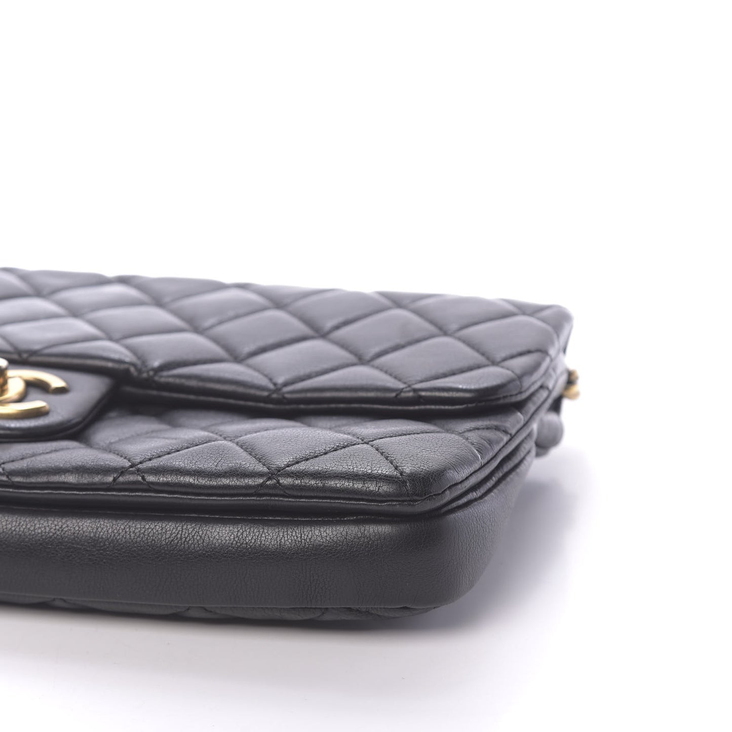 Calfskin Quilted Medium CC Crown Flap Black