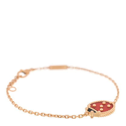 Van Cleef & Arpels 18K Rose Gold Carnelian Onyx Lucky Spring Closed Wing Ladybug Bracelet 1 of 3