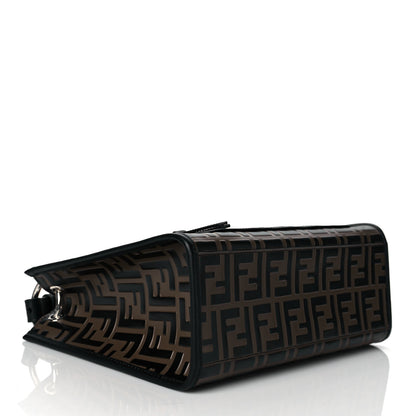 Fendi Vitello Century Wicker Bi-Color FF 1974 Embossed Small Runaway Shopper Tote Maya Black 4 of 10