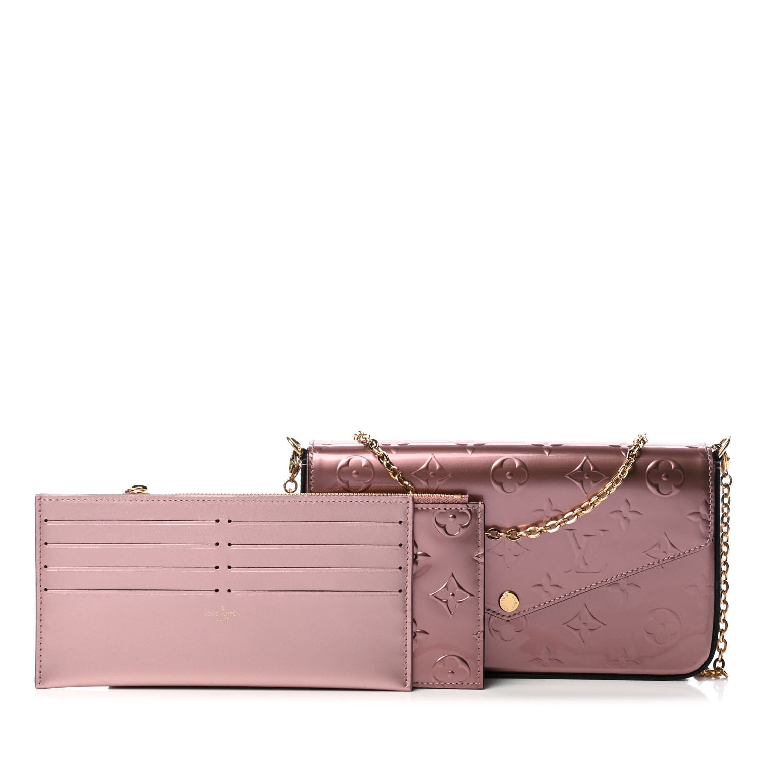 Louis Vuitton Vernis Pochette Felicie Chain Wallet Metallic Pale Pink 1 of 4