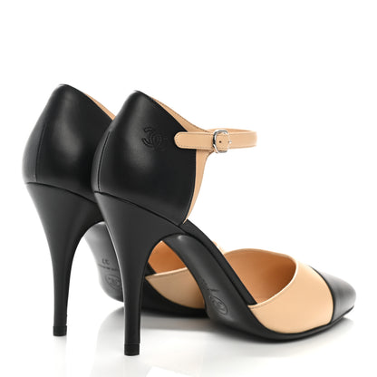 Chanel Lambskin Cap Toe CC Pumps 37 Beige Black 4 of 12