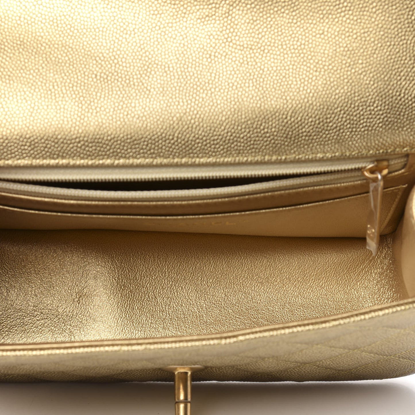 Metallic Caviar Quilted Mini Top Handle Rectangular Flap Gold
